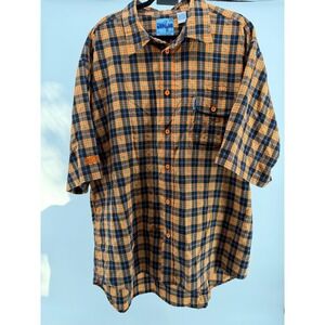 Vintage Mecca USA DNM Plaid Short Sleeve Shirt Mens XXL‎ Orange Navy 90s Hip Hop